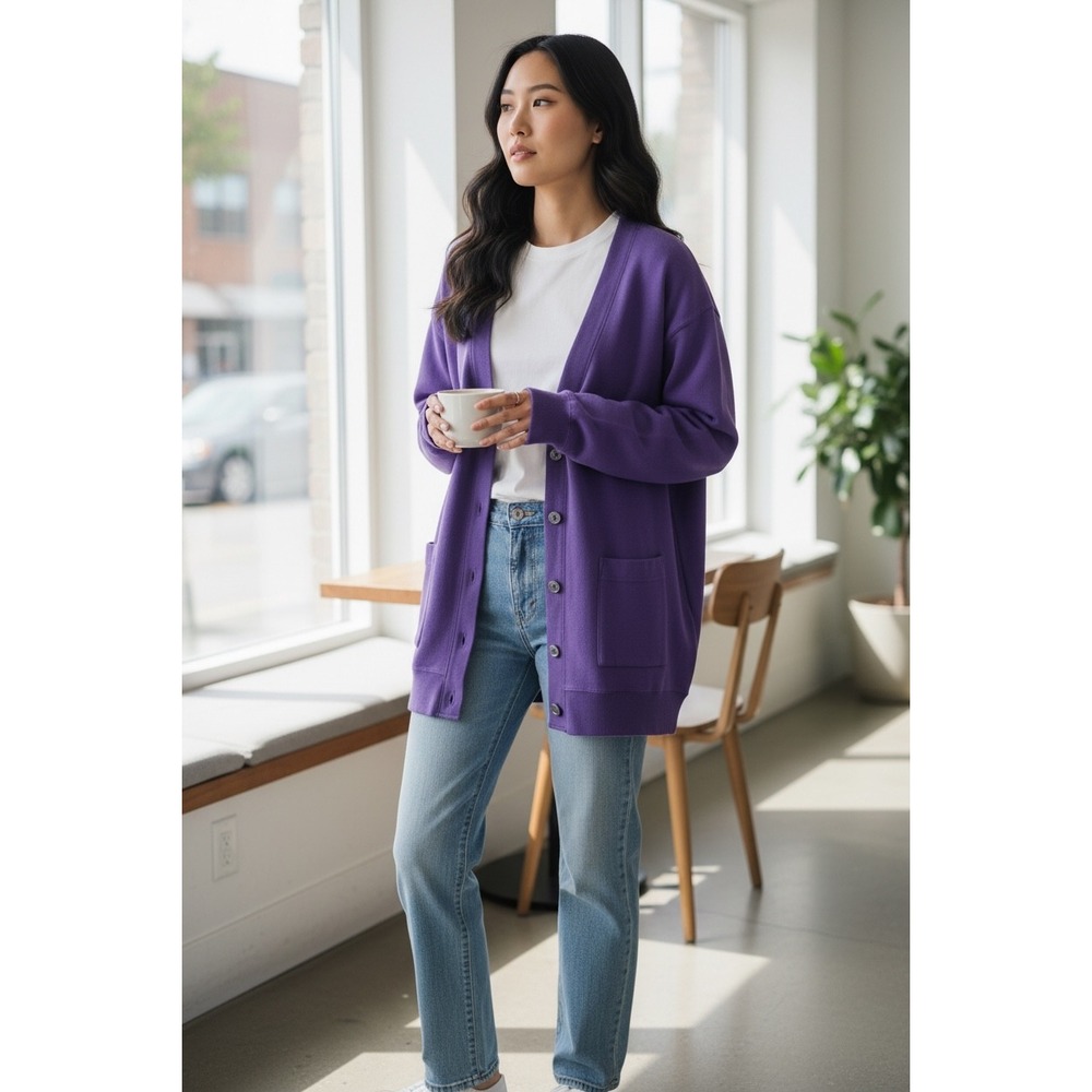 USA Olympic Brand VTG JCPenney Purple Cardigan Sweatshirt Fleece Button Front S
